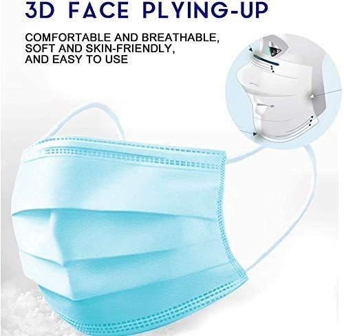 3-Ply Disposable Face Masks, Soft on Skin, Pack of Blue Masks with Elastic Earloops (500 Masks) - color: 500 Masks