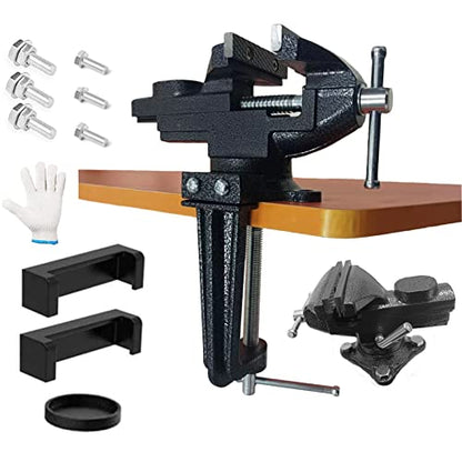 2-in-1 Dual-Purpose Combined Bench Vise or Table Vise, With end-point locking device, Portable Universal Rotate 360° Work Clamp-On Vise, 3.0" Black - style: 3.0" Black
