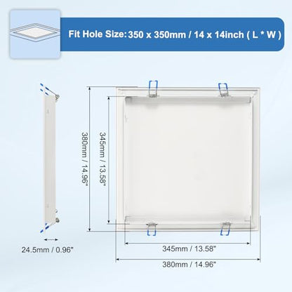 uxcell Square Ceiling Cover Plate, Recessed Lights Hole Trim Plate Wall Hole Spring Mount Decorative Flat Cap Access Panel for Ceiling or Wall 14x14 Inch Openings, Matte White - size: Fits: 14x14inch(350x350mm)