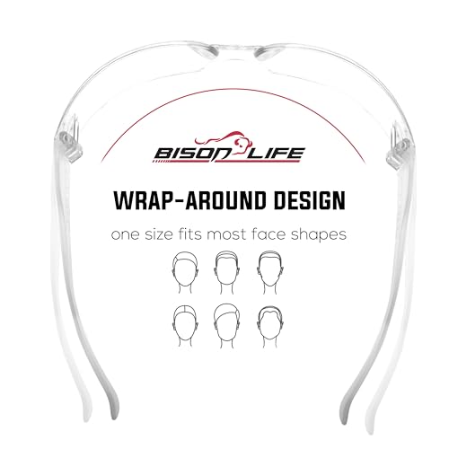 BISON LIFE Clear Safety Glasses – ANSI Z87.1 Scratch & Impact Resistant Wrap Around Eye Protection Goggles for Men & Women - color: Clear/Clear