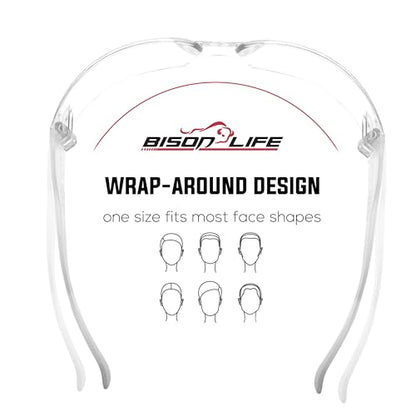 BISON LIFE Clear Safety Glasses – ANSI Z87.1 Scratch & Impact Resistant Wrap Around Eye Protection Goggles for Men & Women - color: Clear/Clear