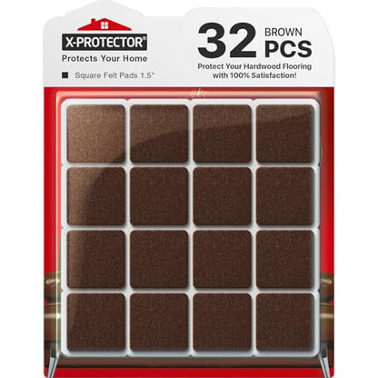 X-PROTECTOR Felt Furniture Pads - 32 PCS 1 1/2" Floor Protectors for Chair and Furniture Feet - Protect Your Hardwood Floors! (Brown, Square) - size: 1 1/2" 32 Brown, Square