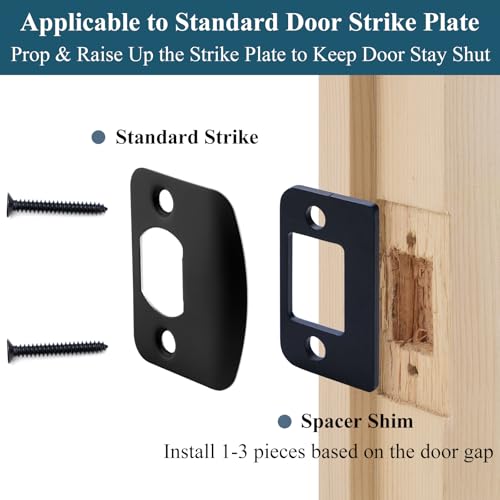Standard Door Strike Spacer Shim Plates, Stainless Steel, Set of 3 Different Thickness, Door Gap Blocker Kit to Fix Door won’t Stay Closed, Block Access to Latch (Matte Black, 1 Pack) - color: Matte Black
