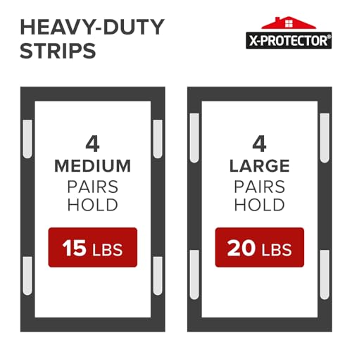 X-Protector Picture Hanging Strips - 28 Pairs Damage Free Picture Hangers - Self Adhesive Wall Hangers Without Nails - Heavy Duty Wall Hanging Strips - Walls Sticky for Hanging Up to 20 LBS (Size M+L) - size: M+l