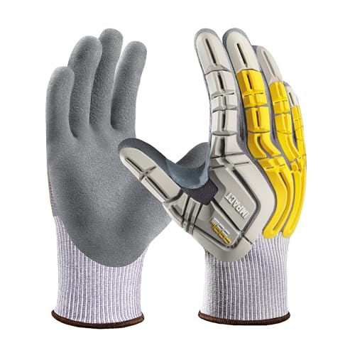 COOLJOB TPR Impact Resistant Safety Work Gloves with Grip, Sandy Nitrile Dipped Utility Gloves for Construction Workers, S-XL - color: Yellow, size: X-Large
