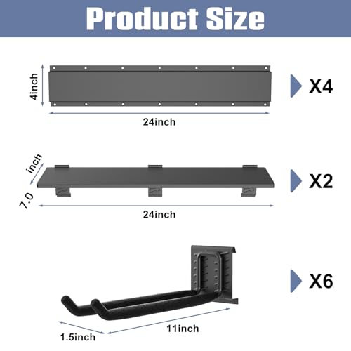 WALMANN Wall Mounted Garden Tool Rack with Shelves for Garage, Heavy Duty Folding Chair Hangers, 11-Inch Tool Storage Hooks for Shovels, Rakes, Ladders(Tool Rack with Shelf) - style: Tool Rack with Shelf