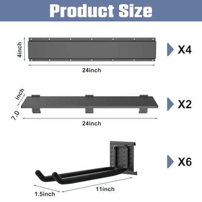 WALMANN Wall Mounted Garden Tool Rack with Shelves for Garage, Heavy Duty Folding Chair Hangers, 11-Inch Tool Storage Hooks for Shovels, Rakes, Ladders(Tool Rack with Shelf) - style: Tool Rack with Shelf