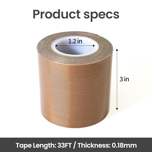 Teflone Tape, High Temperature PTFE Tape for Vacuum Sealer Machine, Hand Impulse Sealers ， 3 in x 33 ft x 0.18mm - size: 3in