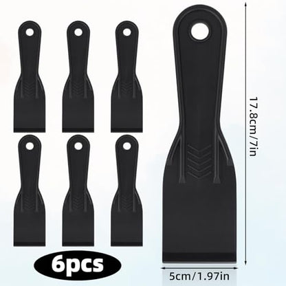 6pcs Plastic Putty Filler Knife, Black Filling Knives Flexible Putty Scraper Wall Scraper Accessory Spatula Tool for Repair Spackling Patching Plastering and Painting - color: Black