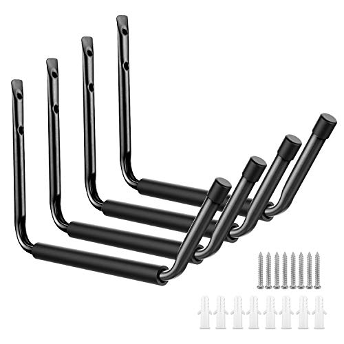 Ihomepark Heavy Duty Garage Indoor Kayak Storage Hooks Hanger, Wall Mounted Utility Hanging Cradle Rack for Canoe Paddle Board, Ladder, Folding Chairs, Hose, Bicycle and Tools (4 Pack, Black)