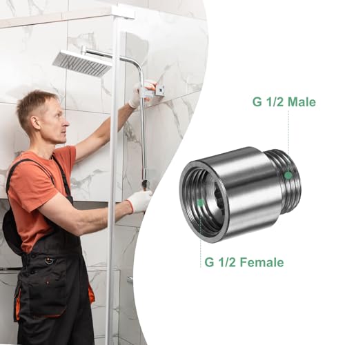 M METERXITY Shower Head Extension Arm, Stainless Steel G1/2 Male to Female Extension Pipe Fitting Adapter with PTFE Thread Seal Tape for Shower/Faucet, Pipe Plumbing Coupler 1.39"/35mm 2-Pack - size: 1.4"/35mm