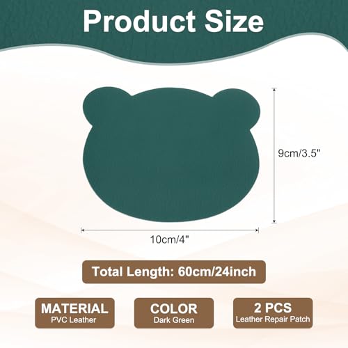 PATIKIL Leather Repair Patch, 2 Pcs 4 x 3.5 Inch Self-Adhesive Vinyl Patch Furniture Tape Repair Kit for Sofas Couches Stools Chairs Cabinets Bags, Dark Green - color: Dark Green