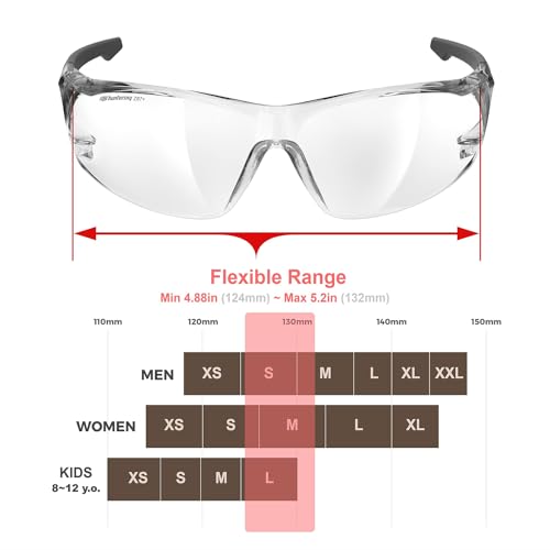 HTS HUNTERSKY ANSI Z87.1 Anti-Fog Clear Safety Glasses Pickleball Youth Baseball Lab Chemistry Goggles Scratch Resistant - color: Clear-black W/ Case