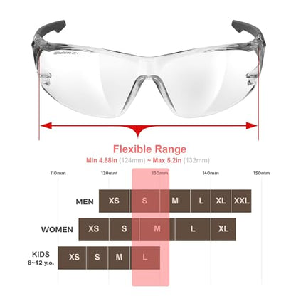HTS HUNTERSKY ANSI Z87.1 Anti-Fog Clear Safety Glasses Pickleball Youth Baseball Lab Chemistry Goggles Scratch Resistant - color: Clear-black W/ Case