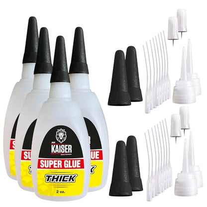 Thick Cyanoacrylate (CA) Super Glue – 4 Pack (4 x 2 oz Bottles) – Gap-Filling Adhesive for Wood, Marble, Stone, and Heavy-Duty Applications - size: 8 oz
