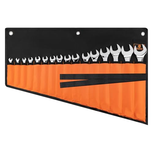 Wrench Roll Organizer 16 Pockets, Wrench Pouch Roll Up with Water Proof Oxford Cloth, Tool Roll Bag for Wrenches Organization, Black and Orange - color: Orange