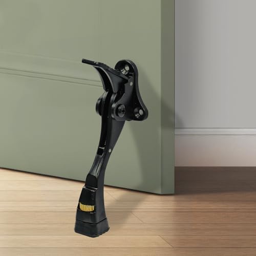 GoldPig Kickdown Door Stopper, 1 Pack Door Holder to Keep Door Open,4 Inch One Touch Semi-Automatic Satin Nickel Doors Stoppers, Adjustable Height and Rubber Tip, Heavy Duty Door Stop (Black) - color: Black, size: 1 Pack