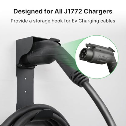 Autel EV Charger Holder, Wall-Mount Connector Nozzle Holster Dock with J-Hook for SAE J1772, Electric Car Charger Cable Organizer, Space Saving