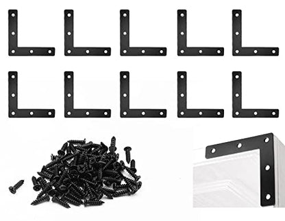 Waziaqoc 10pcs Flat L Corner Braces (80x80mm/3.15"x3.15"), Stainless Steel Corner Brackets Joint Right Angle Bracket Furniture Flat Repair Mending Plates with Screws for Wood - size: 10pcs 80 X 80 Mm