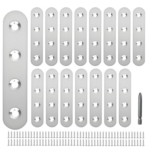 16 Pack Straight Brace,Flat Brace 3.77” x 0.6”,Stainless Steel Flat Metal Braces,Repair Bracket with Screws - size: 96mm/16 Pcs