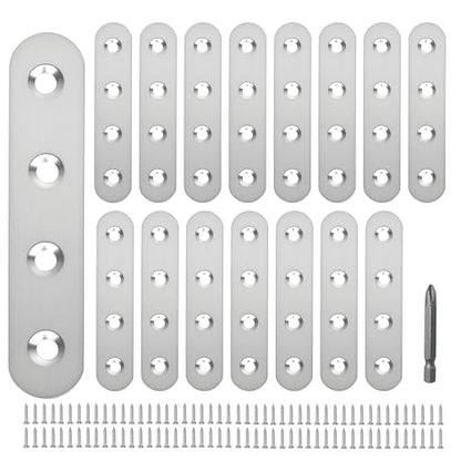 16 Pack Straight Brace,Flat Brace 3.77” x 0.6”,Stainless Steel Flat Metal Braces,Repair Bracket with Screws - size: 96mm/16 Pcs