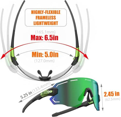 RIDE YOUR WAY Professional wrap around Frameless Cycling Sunglasses for Men and Women - color: Green