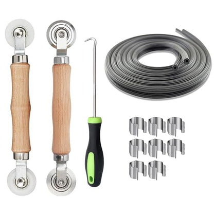 Windows Screen and Screen Door Repair Kit Including Steel/Nylon Roller with Bearing, Spline Removal Hook, Screen Retainer Spline and Screen Clips for Installing Door Window Mesh, 5pcs
