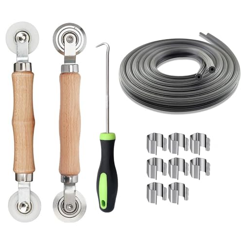 Windows Screen and Screen Door Repair Kit Including Steel/Nylon Roller with Bearing, Spline Removal Hook, Screen Retainer Spline and Screen Clips for Installing Door Window Mesh, 5pcs