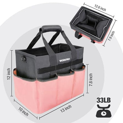 WORKPRO Garden Tool Bag, Heavy Duty Gardening Tote Bag Organizer with 10 Pockets and Long Adjustable Shoulder Strap, Standable Garden Home Tool Kits Organizer, Pink - Pink Ribbon - color: Pink