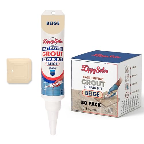 ZippySolve Tile Grout, Repair Kit, Restore & Renew Tile Joints Line, Fast Drying Tile Grout Paint Squeeze Tube for Bathroom Shower Kitchen Floor, Waterproof (50 Pack 8.8 oz Each, Beige) - style: 50xBeige