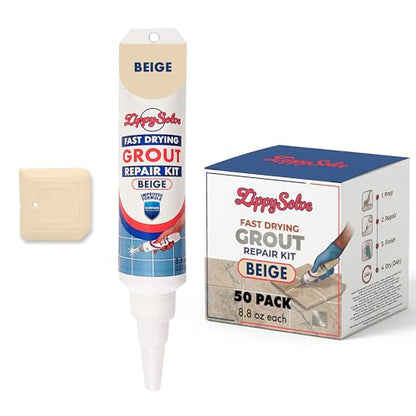 ZippySolve Tile Grout, Repair Kit, Restore & Renew Tile Joints Line, Fast Drying Tile Grout Paint Squeeze Tube for Bathroom Shower Kitchen Floor, Waterproof (50 Pack 8.8 oz Each, Beige) - style: 50xBeige