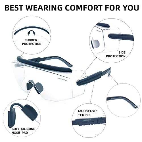UKNOW Safety Goggles Over Glasses, Safety Glasses Anti Fog Wraparound Eye Protection, Protective Eyewear ANSI Z87.1 - color: Slate