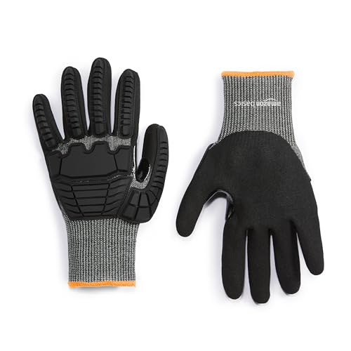 Amazon Basics Impact Protection Work Gloves, Cut Level A2, ANSI Level 4 Abrasion, Sandy Nitrile Palm, Touchscreen Compatible, Machine Washable, XXXS, Black - size: Xxxs