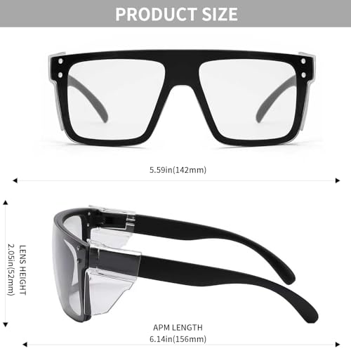 ANSI Z87 Safety Glasses, Photochromic UV400 Blue Light Blocking, Impact Resistant Work Glasses for Construction - color: Matte Black