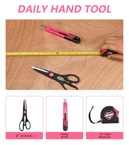 40-Piece Pink Tool Set for Girls, Ladies and Women, General Household 40 PCS Hand Tool Kit with Plastic Toolbox, Essential Tools for Home, Garage, Office and College Dormitory Use - style: 40 Piece Pink