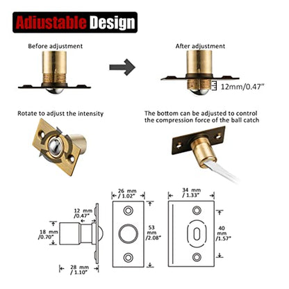 JQK Closet Ball Catch Door Hardware, Stainless Steel Catch Adjustable with Strike Plate, Bronze 2 Pack, HBC100-YRB-P2 - color: Yellow Rubbed Bronze, size: 2 Pack