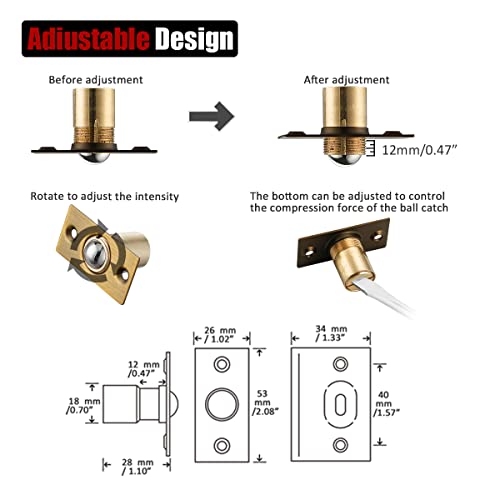 JQK Closet Ball Catch Door Hardware, Stainless Steel Catch Adjustable with Strike Plate, Bronze 2 Pack, HBC100-YRB-P2 - color: Yellow Rubbed Bronze, size: 2 Pack