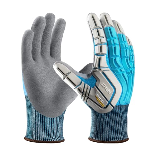 COOLJOB TPR Impact Resistant Safety Work Gloves with Grip, Sandy Nitrile Dipped Utility Gloves for Construction Workers, S-XL - color: Blue, size: Large