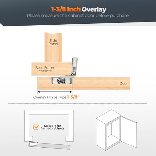 10 Pack (5 Pairs) 1-3/8" Overlay Soft Close Cabinet Hinges, Satin Nickel Stainless Steel Concealed Hinges with 3D Self-Closing for Face Frame Doors & Kitchens - size: 1-3/8 inch Overlay