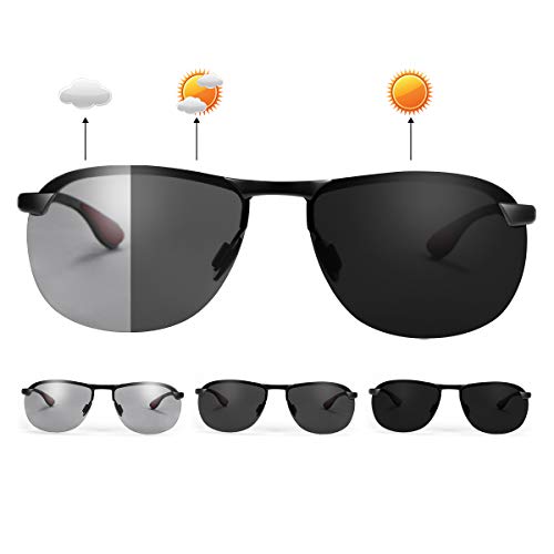 YIMI Men Photochromic Polarized Sports Sunglasses Cycling Fishing Driving Glasses UV Protection Eyeglasses Anti Glare Eyewear - color: 4302 Black