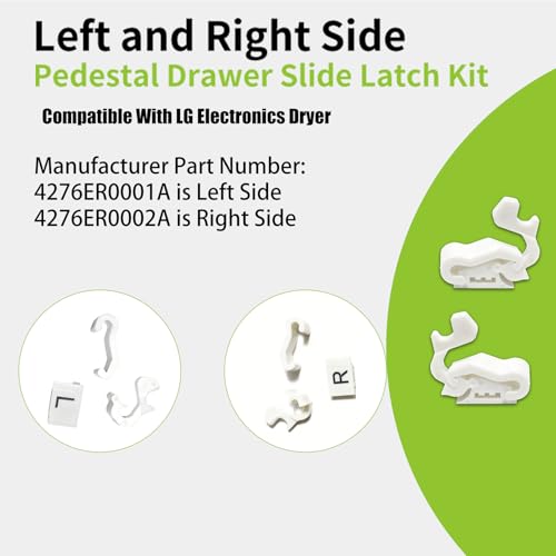 4276ER0001A Left and Right Side Pedestal Drawer Slide Latch Kit Compatible with LG Electronics Dryer,Replacement Assembly for Plastic Latch of Dryer Pedestals,4276ER0002A - style: Left and Right
