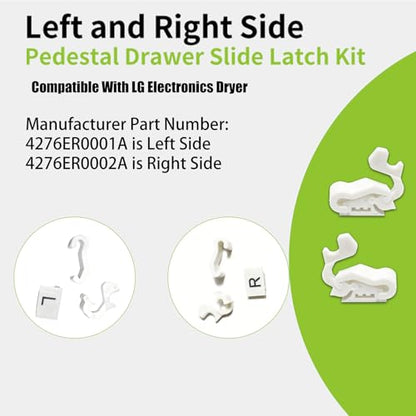 4276ER0001A Left and Right Side Pedestal Drawer Slide Latch Kit Compatible with LG Electronics Dryer,Replacement Assembly for Plastic Latch of Dryer Pedestals,4276ER0002A - style: Left and Right