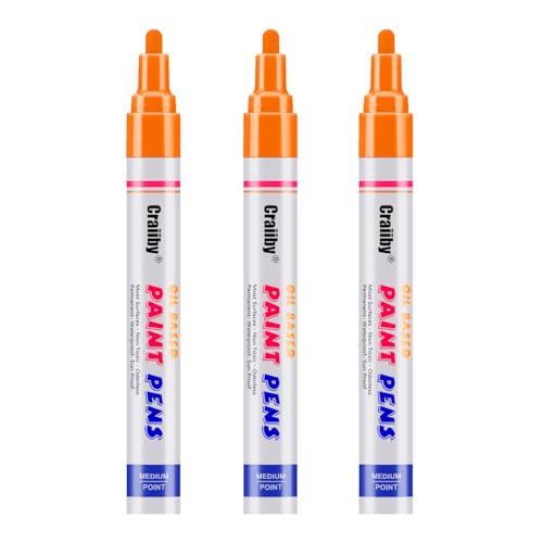 Orange Paint Markers, 3 Pack Oil-Based Waterproof Quick Dry Permanent Paint Pen Set for Rocks Painting, Wood, Fabric, Plastic, Canvas, Glass, Mugs, Metal, Tire, Stone, DIY Craft - color: Orange