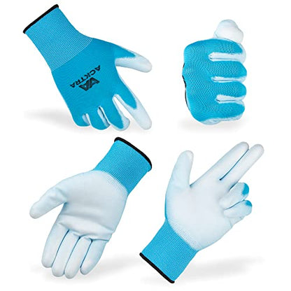 ACKTRA Ultra-Thin PU Safety WORK GLOVES 12 Pairs, WG002 Blue/White, Large - color: Blue/White, size: Large (Pack of 12)