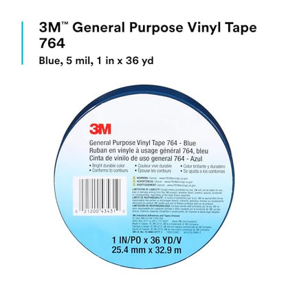 3M™ General Purpose Vinyl Tape 764, Blue, 1 in x 36 yd, 5 mil - color: Blue, size: 1 in X 36 Yd