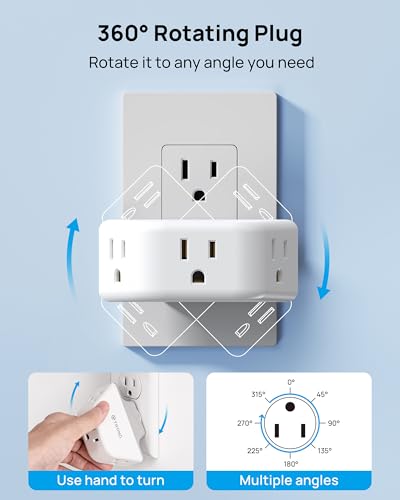 TROND Outlet Extender with 360 Rotating Plug, Outlet Adapter with 3 Grounded Sockets, 3 Way Angled Multi Plug Expander, Cruise Essentials, Easy to Pack for Travel Bathroom Kitchen, White - color: White, size: 3AC-3 Prong (Rotating Plug), 1 Pack