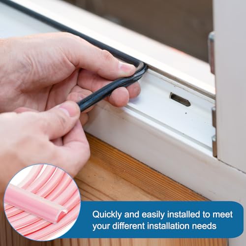 PATIKIL Silicone Weather Stripping Door Seal, 9.8 ft D Shape Weather Stripping Self Adhesive Door Seal Strip for Door Frame, Window Sealing, Large Gap, 5/16" Wx5/128 Tx15/64 H, Clear/Red - size: 9.8 ft Long, 5/16"Wx5/128"Tx15/64"H