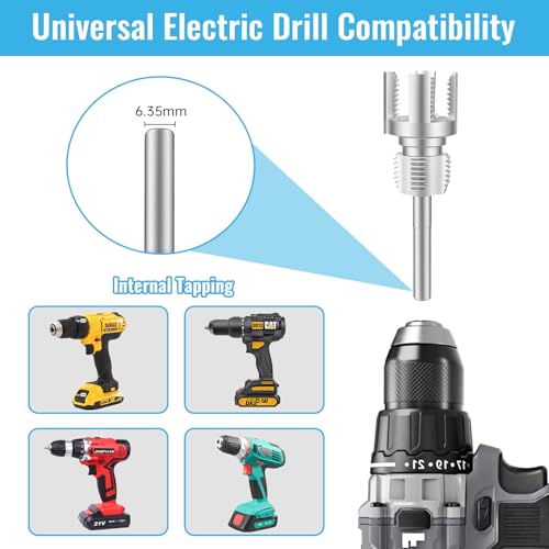 3PCS Integrated Internal & External Pipe Threader Tool for Electric Drill, NPT Thread Maker 1/2", 3/4", 1" with 2 Rolls PTFE Tape, PVC Plastic Pipe Threading Kit for Plumbing and Home Repairs