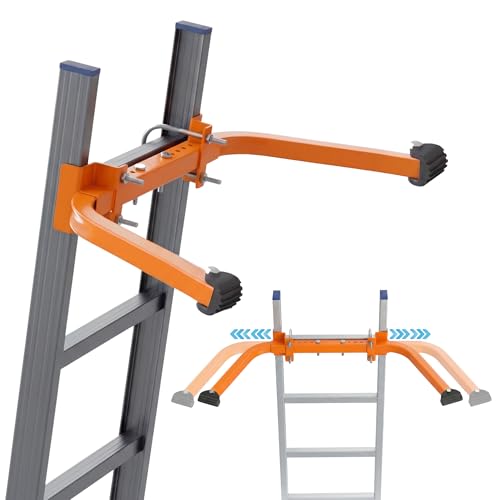 Ladder Stabilizer – Aluminum Ladder Standoff for Extension Ladder | Adjustable Half Frame Stabilizer with Dual Arms for Roof, Gutter Cleaning & Wall Work | Non-Slip Rubber Pads - color: Aluminum Ladder Stabilizer Half-Frame