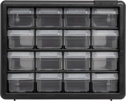 Akro-Mils 16-Drawer Plastic Drawer Storage Cabinet for Garage Organization, Beads, Makeup Organizer, Building Bricks Storage, Teacher Toolbox, 10-1/2" W x 6-1/2" D x 8-1/2" H, 10716 Black - size: 16 Drawer